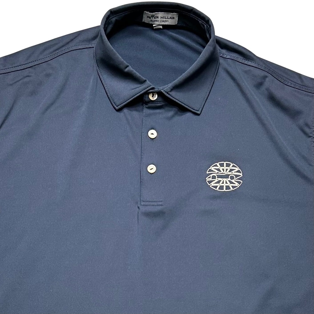 Peter Millar Polo Summer Comfort Mens XL Navy Blue Golf Charlotte Motor Speedway